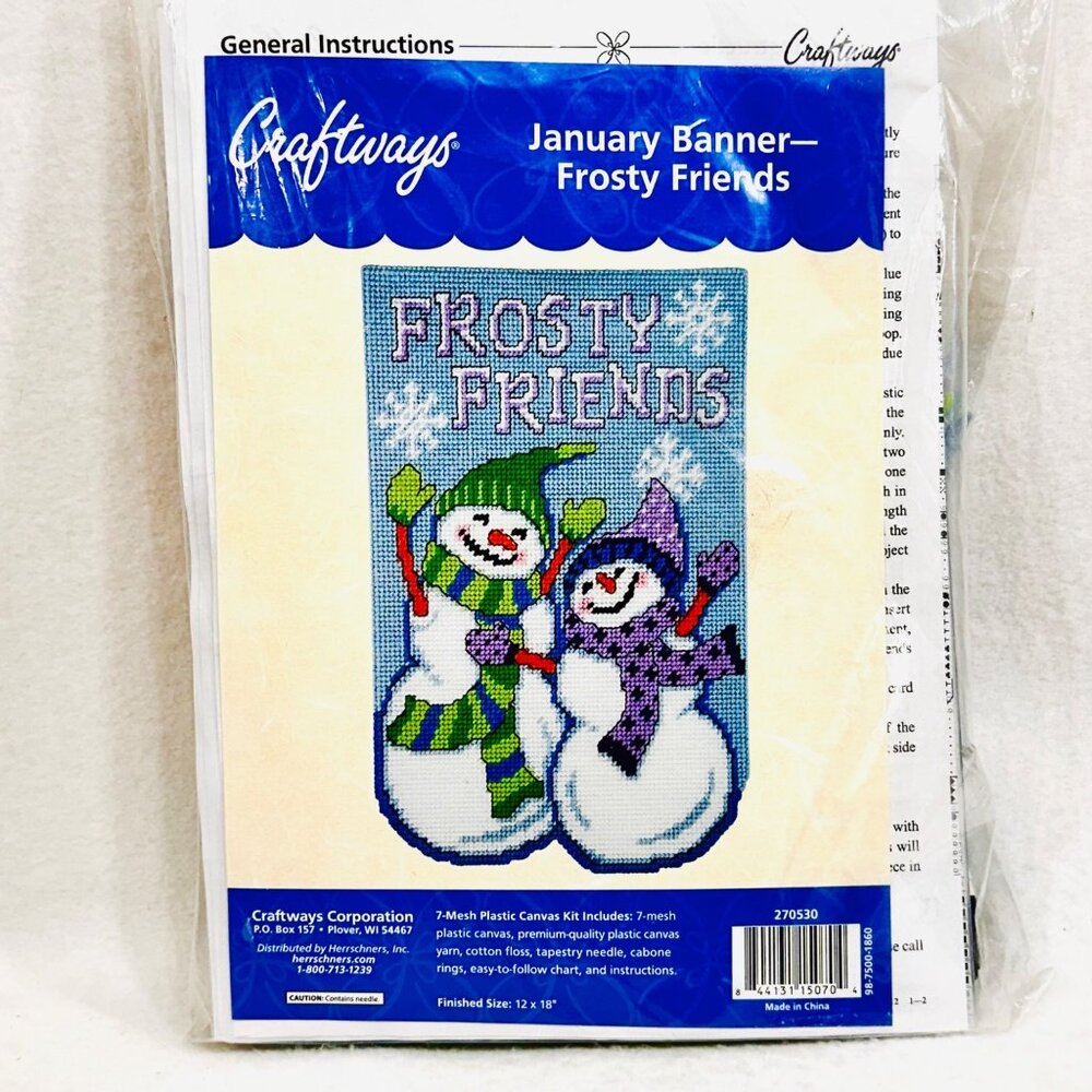 Craftways January Banner Frosty Friends Plastic Canvas Kit 12" X 18" (2013)